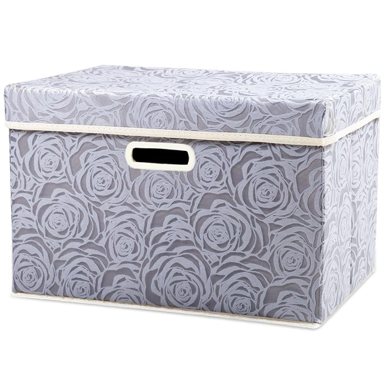 PRANDOM Collapsible Storage Boxes with Lids Fabric Decorative Storage Bins Cubes Organizer Containers Baskets with Cover Handles Divider for Bedroom Closet Living Room 14.9x9.8x9.8 Inch 1 Pack