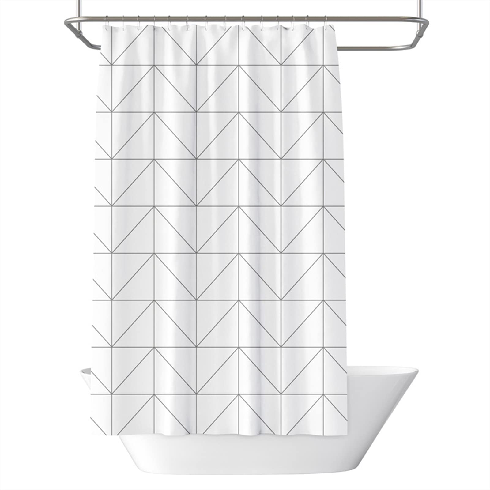 Tenda Doccia 150x180 Cm Con Stampa Reticolo Geometrico - Poliestere Di Qualità Con Ganci Inclusi - Nero/Grigio/Rosso