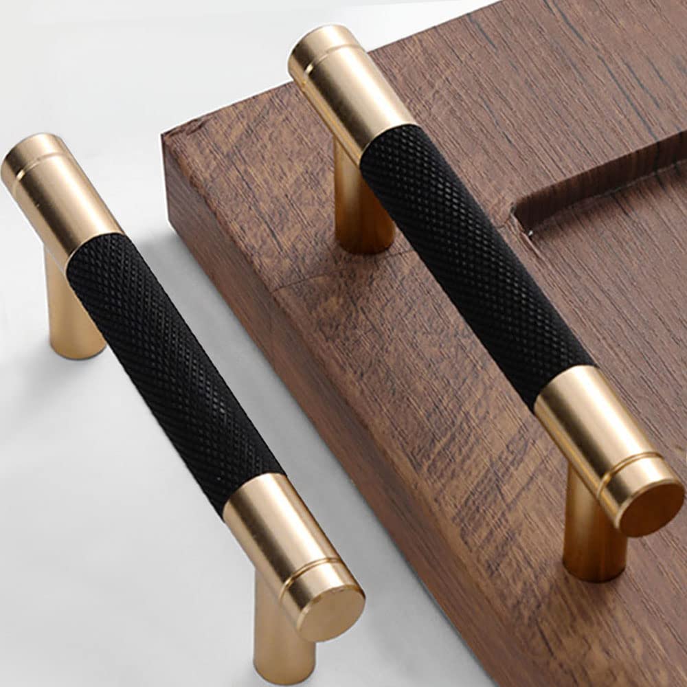 Gutuwellea 12 Pack 3 Inch 76 mm Knurled Cabinet Handles Cabinet Pulls Aluminum Handles Knurled Drawer Pulls Gold and Black Oxidation Finish with