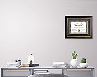Vista 5 de Creative Picture Frames Marco de diploma de caoba de 7 x 9 pulgadas con borde dorado, incluye caballete de vidrio negro y ganchos de pared