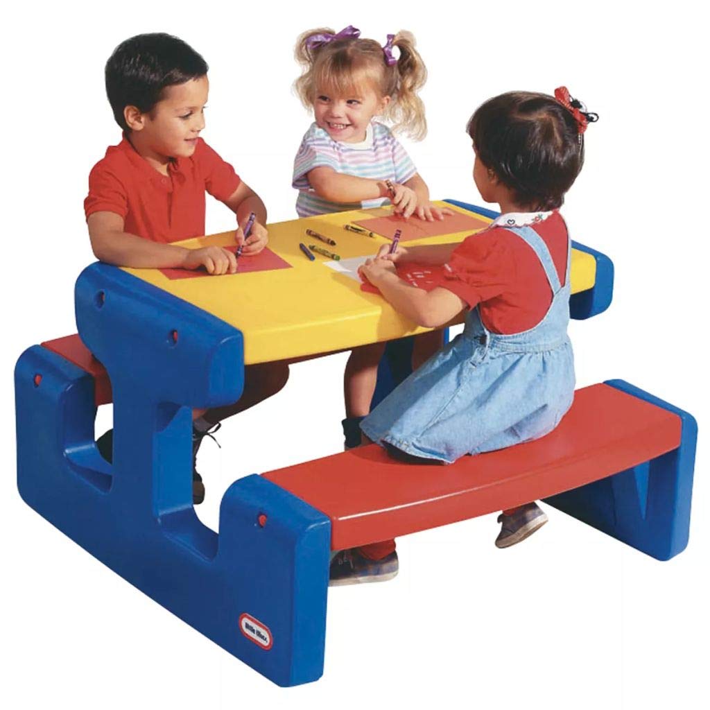 Little Tikes Tavolino da Picnic Grande - Fino a 6 Bambini - Per Fare i Compiti, Colorare e Pranzare all'Aperto - Colori Primari