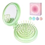 RHOS Folding Brush with Mirror - Compact, Portable and Foldable for Travel, Suitable for Women, Men, and Kids (Green)