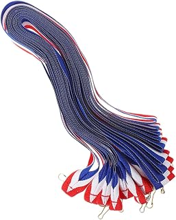 15 Piezas Cintas Colgantes Deportivas con Ganchos Rojo Blanco Azul Cintas Rayadas para Medallas para Eventos Competiciones y Premios Escolares