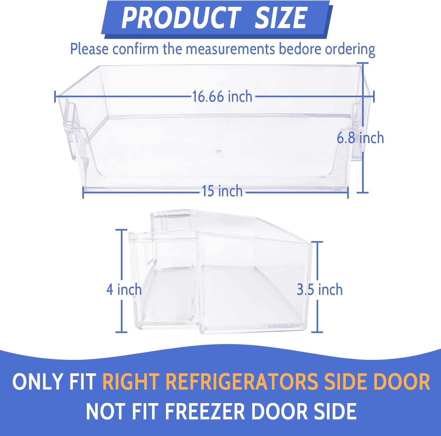 Wadoy W11239961 W10900538 Door Shelf Bin Replacement, Compatible with Whirlpool WRS311SDH WRS325SDH WRS321SDH Refrigerator, Replace 4591452 AP6333410 PS12578777 EAP12578777