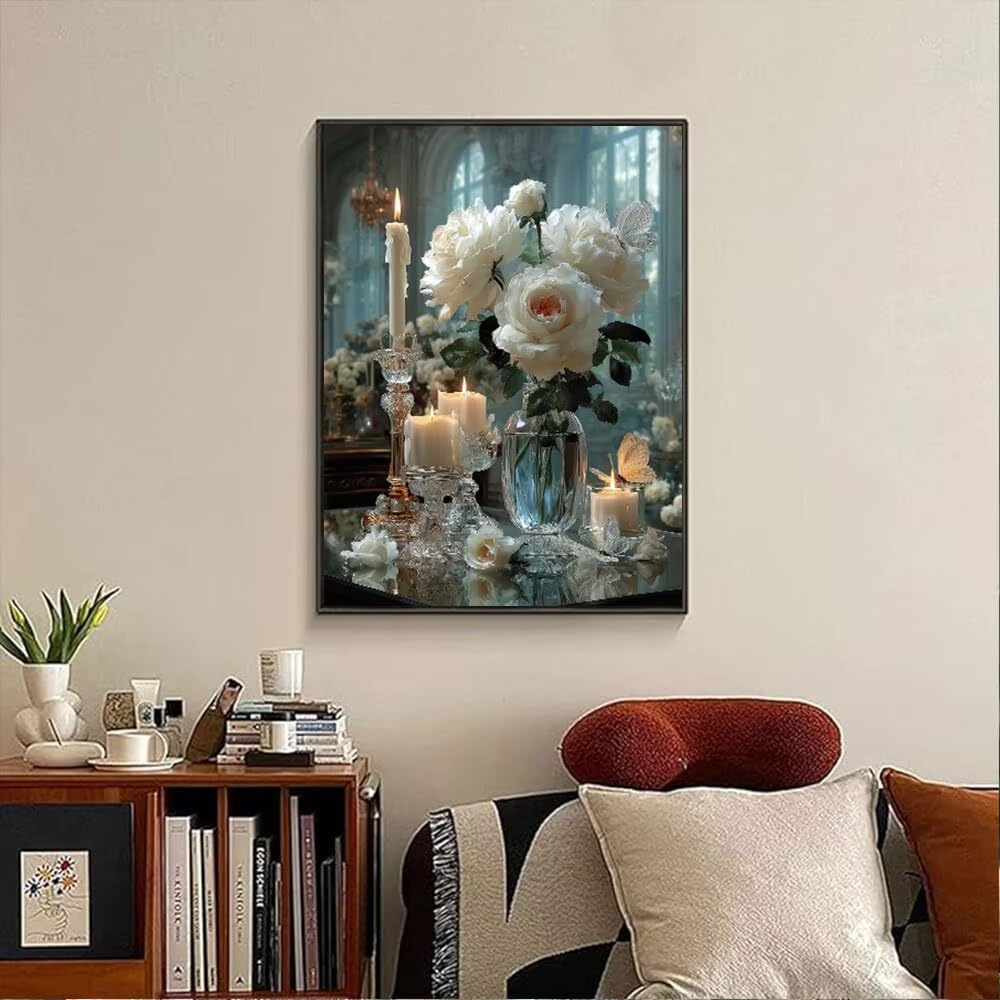 Zestawy do malowania diamentami 5D dla dorosłych, kwiatowa biała świeca, zestawy artystyczne, kryształowe zestawy artystyczne dla dorosłych, DIY, haft krzyżykowy, sztuka, rękodzieło, zestaw do