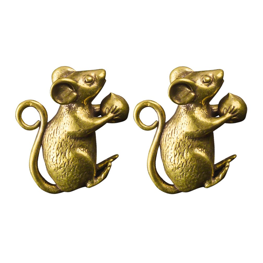 2pcs Brass Mouse Statue Feng Shui Wealth Prosperity Brass Mouse Figurine Decor Sculpture Collectibles for Avoiding Evil Keeping Peace Mascot