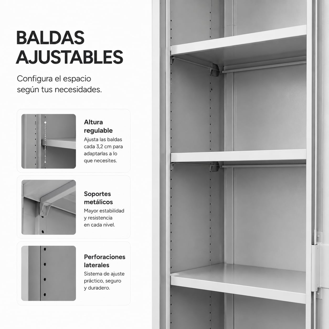 Armario archivador Oficina Acero 180 × 90 × 40 cm con Cerradura – 4 baldas Regulables 5 Posiciones, topes Anti-Ruido, 2 Puertas