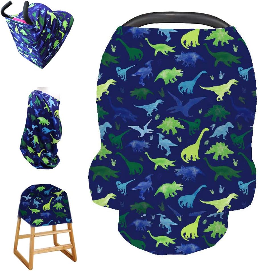 Stretchy Baby Carseat Cover with 4-in-1 Multi-use for Baby Carseat & Nursing/Versatile Breastfeeding Scarf & Stroller & Feeding high Chair Cover for Baby Boys by TIANNUOFA(Watercolor Dinosaur)