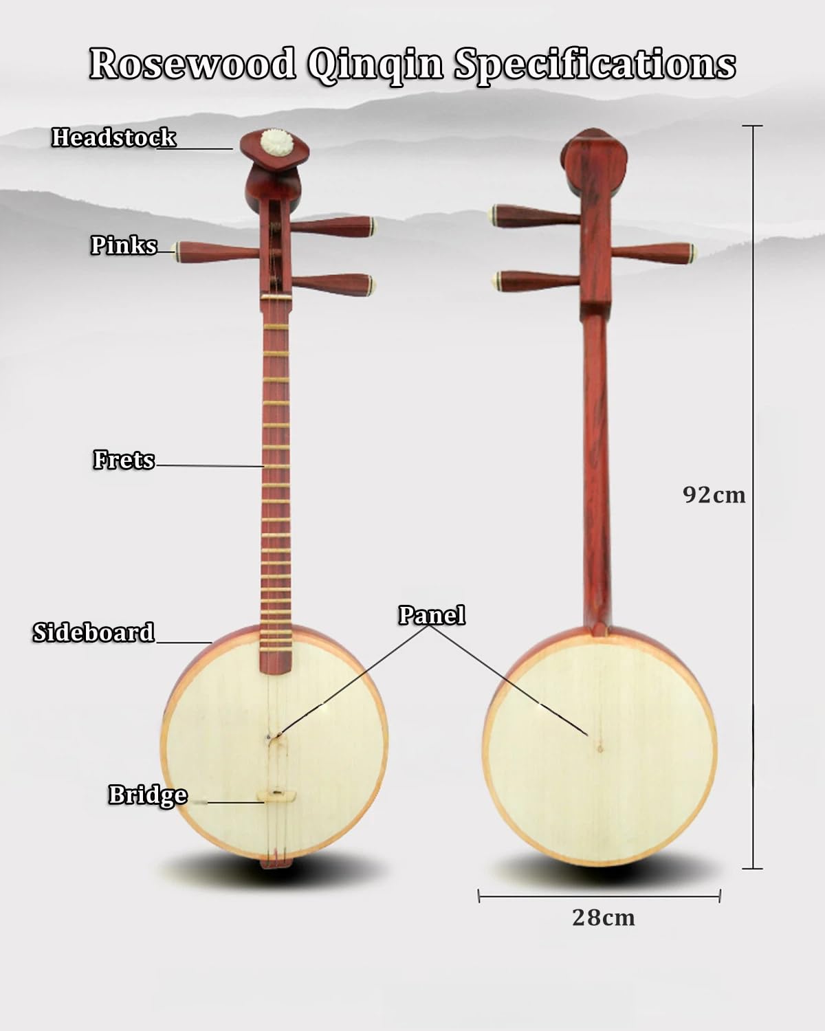 Profesjonalny chiński instrument Shamisen, palisander okrągły Qinqin z dwunastomonowym równym temperamentem, idealny do tradycyjnego występu i edukacji muzycznej