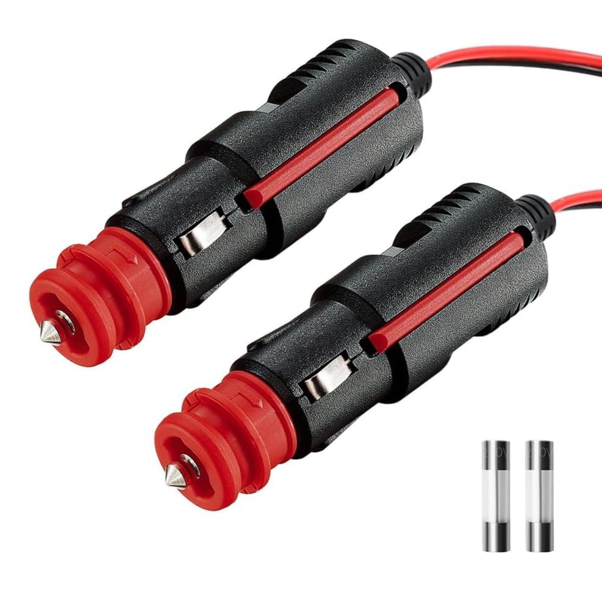 KFZ Universal 12V Zigarettenanzünder Stecker mit Kabel, 21mm Zig./ 12mm DIN- kein Zigarettenanzünder Steckdose 12-24 Volt Normstecker für Auto LKW PKW Wohnmobil Motorrad (20cm, 2x PCS)