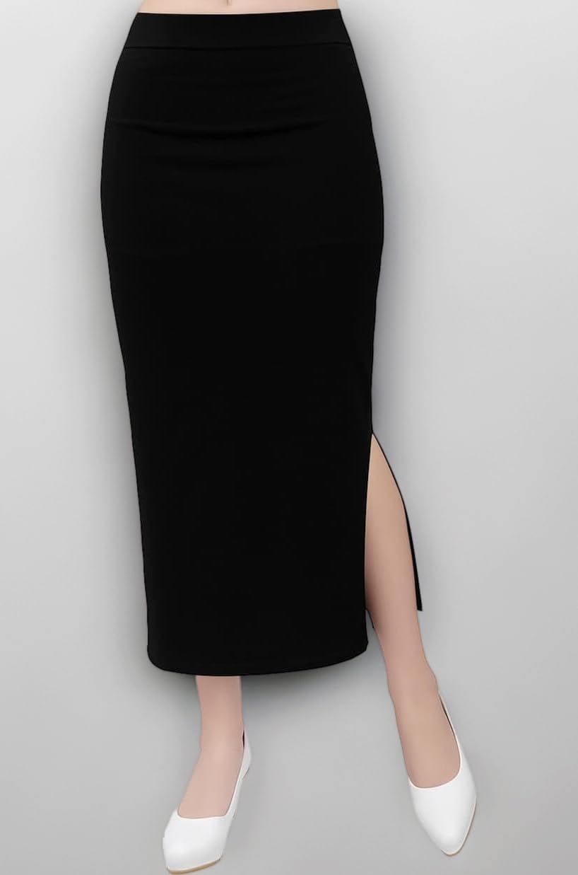 Women's Solid Pencil Skirt for Women High Waist Slim Fit Stretchable Fabric