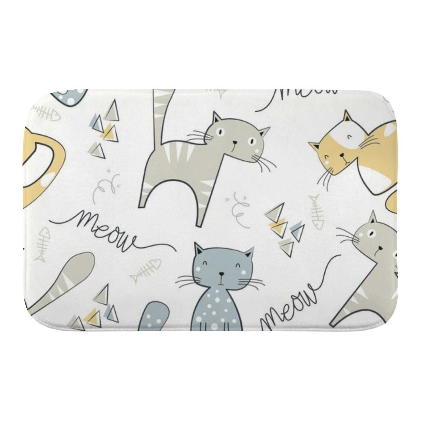 Cat with Fish Bones Non Slip Shower Mat 18 X30 Mudroom Rug Bathroom Decorations Entry Way Rugs Indoor