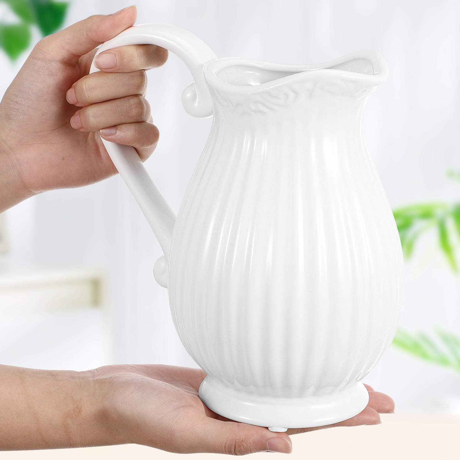 Adorno de Escritorio con jarrón de Porcelana Blanco en Forma de Jarra, decoración para arreglos y Flores secas, Ideal para Sala y Oficina, diseño Compacto, 1 Unidad