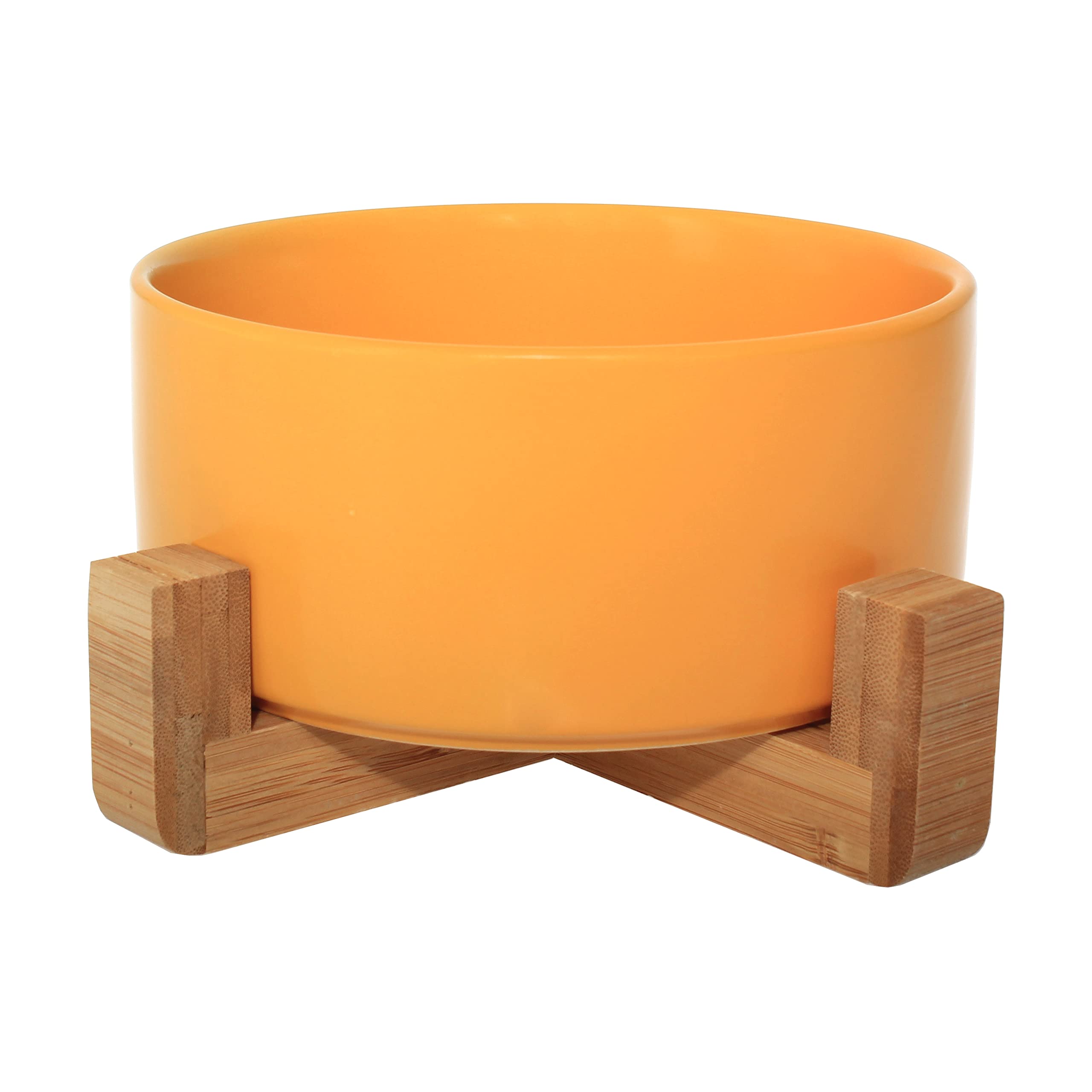 Ciotola in ceramica con supporto in bambù per cani e gatti, ciotola rialzata per una posizione comoda quando si mangia e si beve, disponibile in 5 opzioni di colore, capacità 850 ml (giallo)