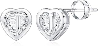 Stud Earrings for Girls Women - Heart Initial Stud Earring 14K Gold Plated Earrings Stacks Hypoallergenic Earring for Piercing Gifts for Women Trendy Gifts for Teen Girl