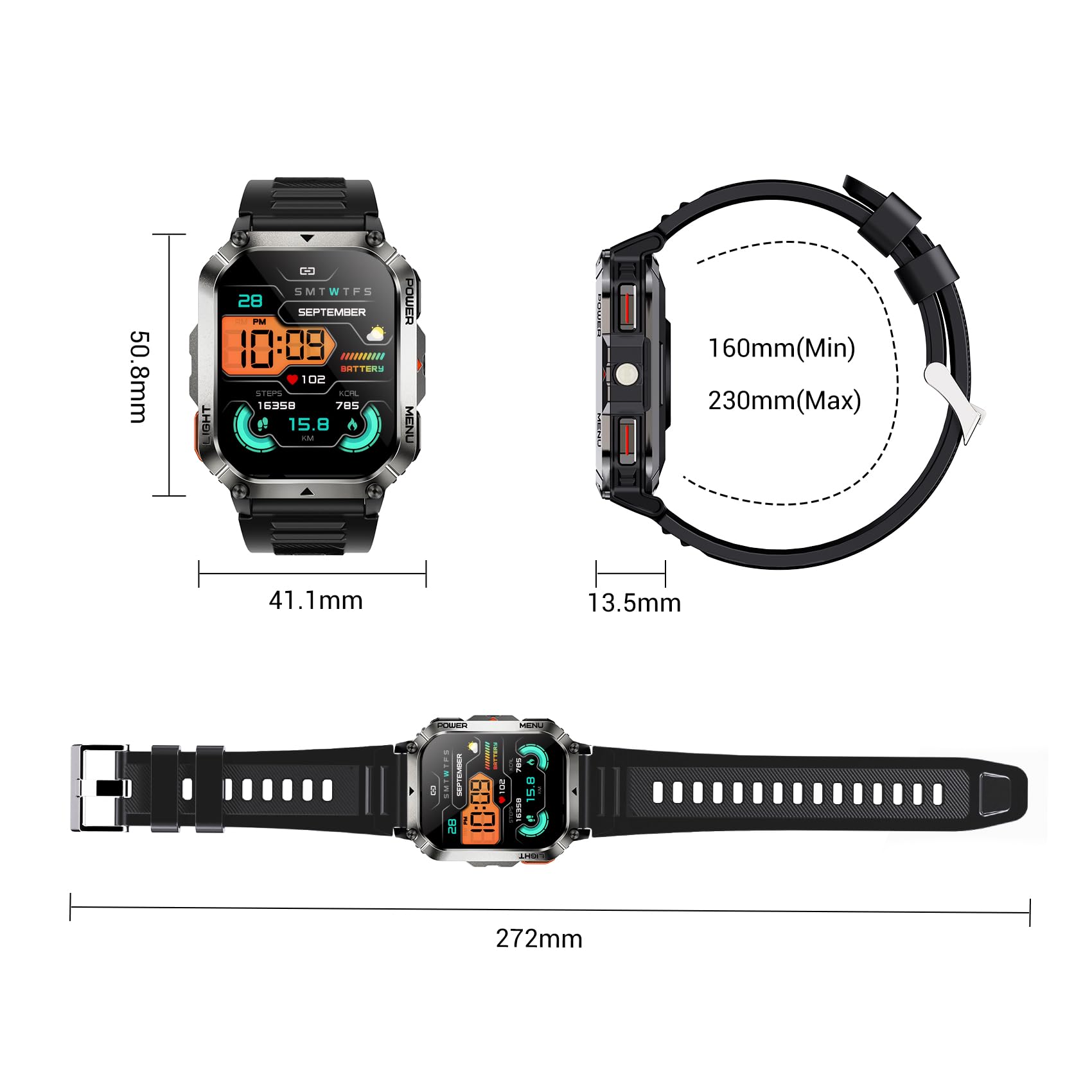 Military Smart Watches for Men, Super Large 2.01"Fitness Watch HD Display, Sports Smartwatch with LED Flashlight/100-Day Battery/24 Hrs Heart Rate & Sleep Monitor/120+ Sports Modes/GPT Voice AI(Black)