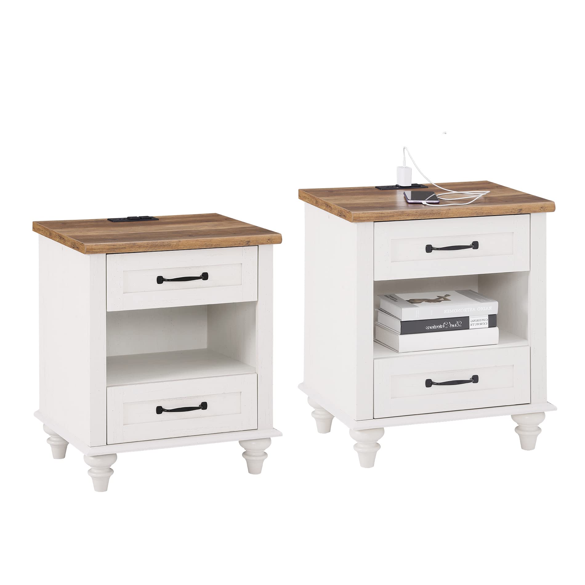 Buy WAMPAT Set of 2 End Tables with Charging Station, MidCentury