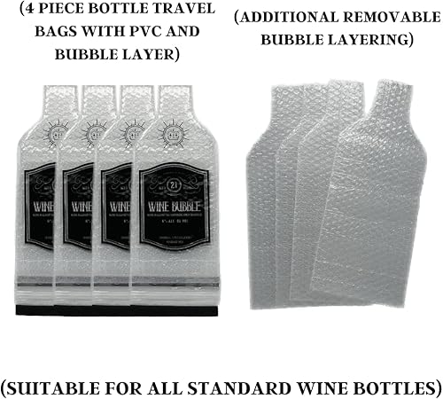 Miniatura 4 de Protección adicional Juego de 4 bolsas de vino reutilizables para viajes con llave de vino compatible con la TSA protector de viaje de vino funda de