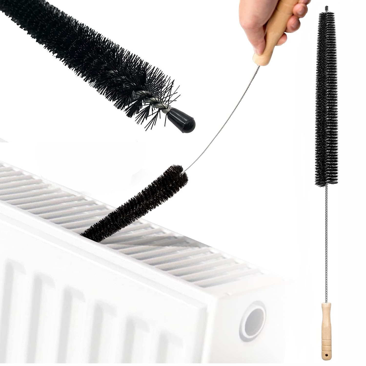 FiTspi Radiator Cleaner Brush with Wooden Handle 70cm Slim and Long Reach Radiator Duster Multipurpose Cleaning Brush for Radiator & Dryer Lint & Washing Machine, RFF1476