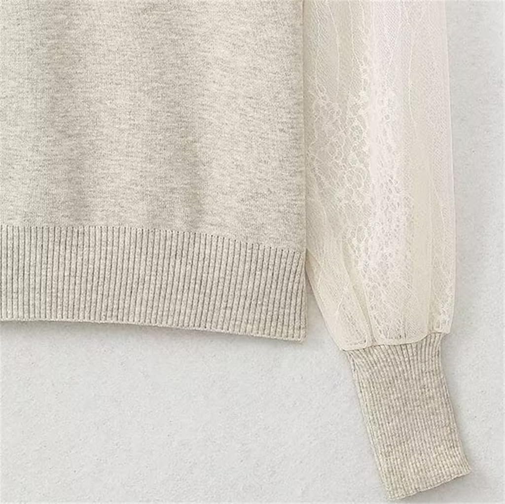 Spring Women's Vintage Casual Lace Beaded Button Embellished Knit Top