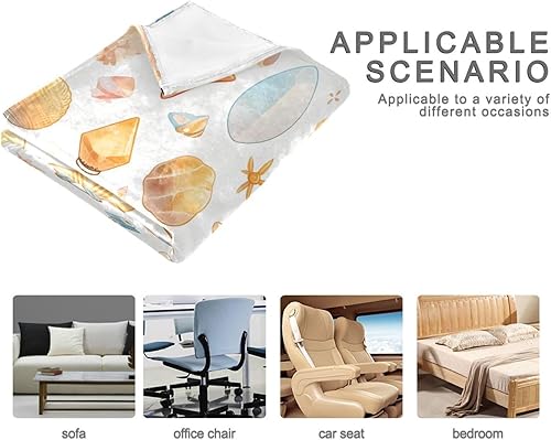 Miniatura 4 de Shells Ocean Waves Beach Starfish White Plush Travel Blankets All Season Use Sofa Throw Blanket Warm Ultra-Soft Throws 60"x90" for Living Room, Bed,