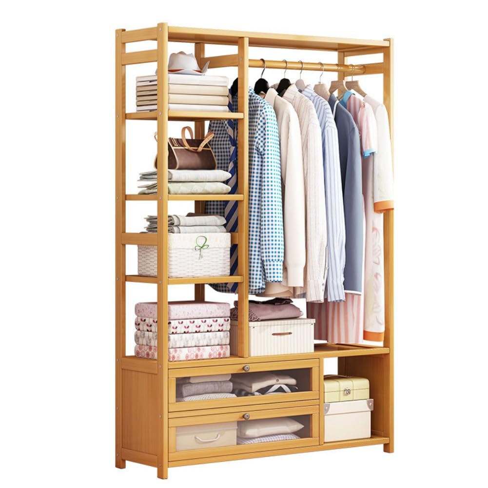 DODOBD Wooden Clothes Rail,Open Wardrobes for Bedroom,Coat Rack Stand Garment Rack,Freestanding Clothes Rack with Hanging Rails for Clothes and Storage Rack,Clothing Rail,100 * 28 * 150cm