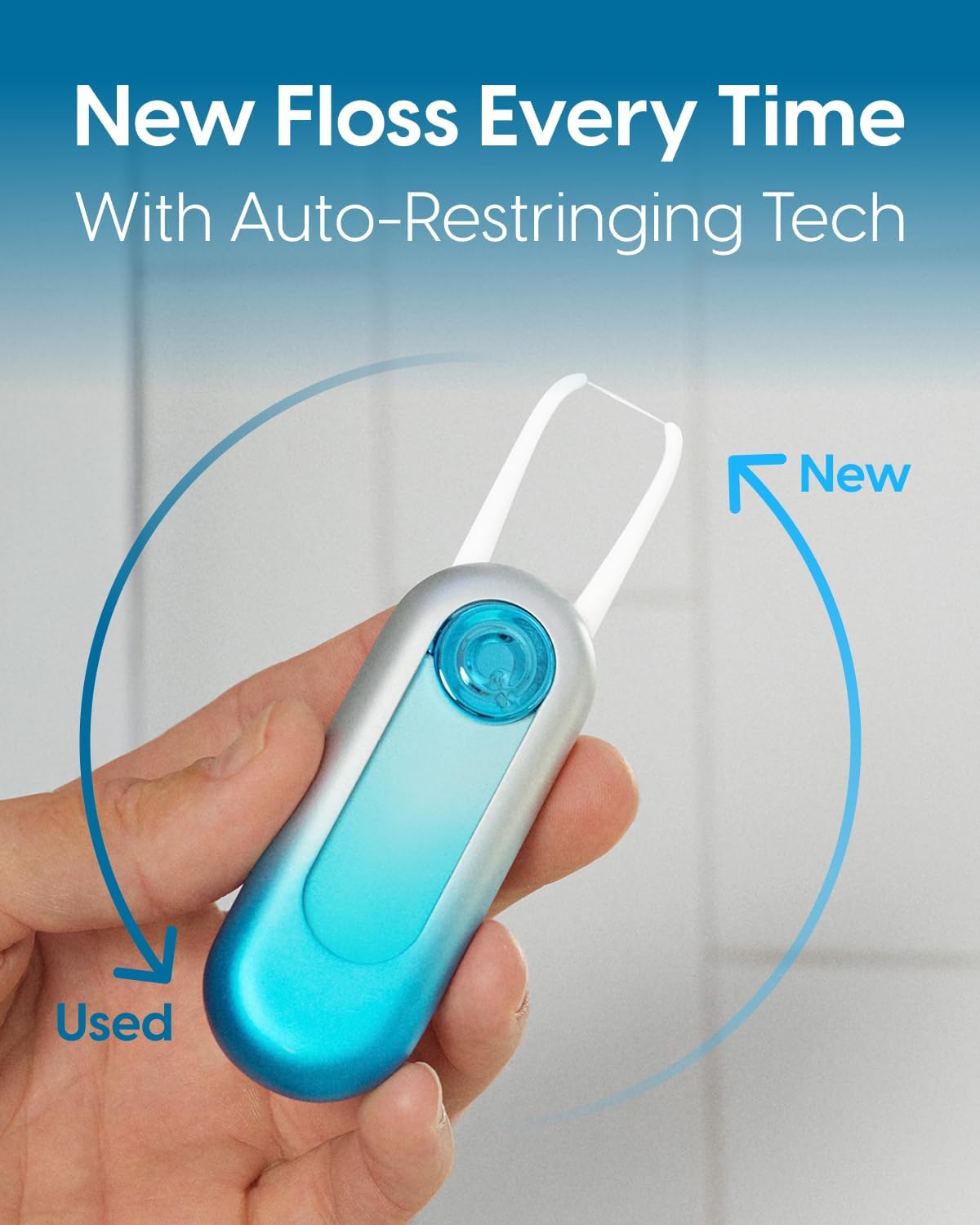 UpFlosser P1 Premium Auto-Restringing Flosser with Replaceable Floss Capsule & Mirror Case, Durable Metal Body, Quick & Deep Clean, Portable Oral Care, Zero-Waste (Special Edition - Glacier Blue)