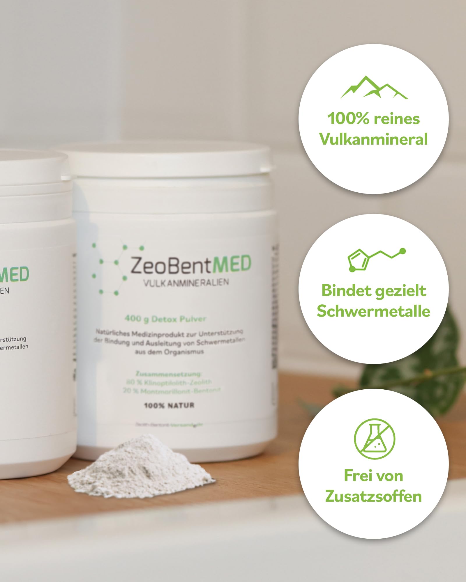 ZeoBent MED Detox-Pulver 400g, Zeolith-Bentonit, Medizinprodukt, Apothekenqualität, Vergleichssieger, Darmreinigung, Entgiftung von Schwermetallen, Entgiftungskur, Vulkanmineralien, Heilerde