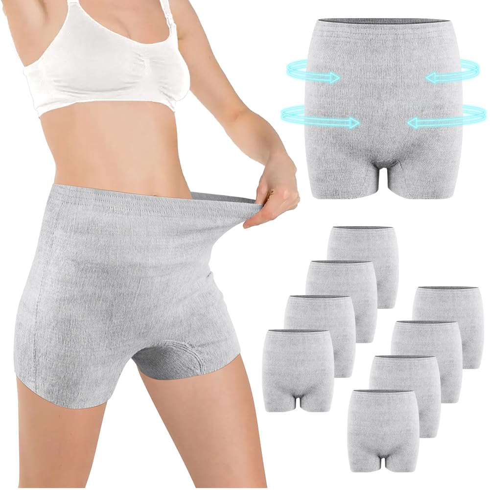 ACWOO Ropa Interior Posparto de Cintura Alta Desechable para Cesárea, 9 PCS Braguitas Embarazada sin Costura, Ropa Interior de Cesárea de Maternidad, Súper Elástico, Transpirable, Absorbente