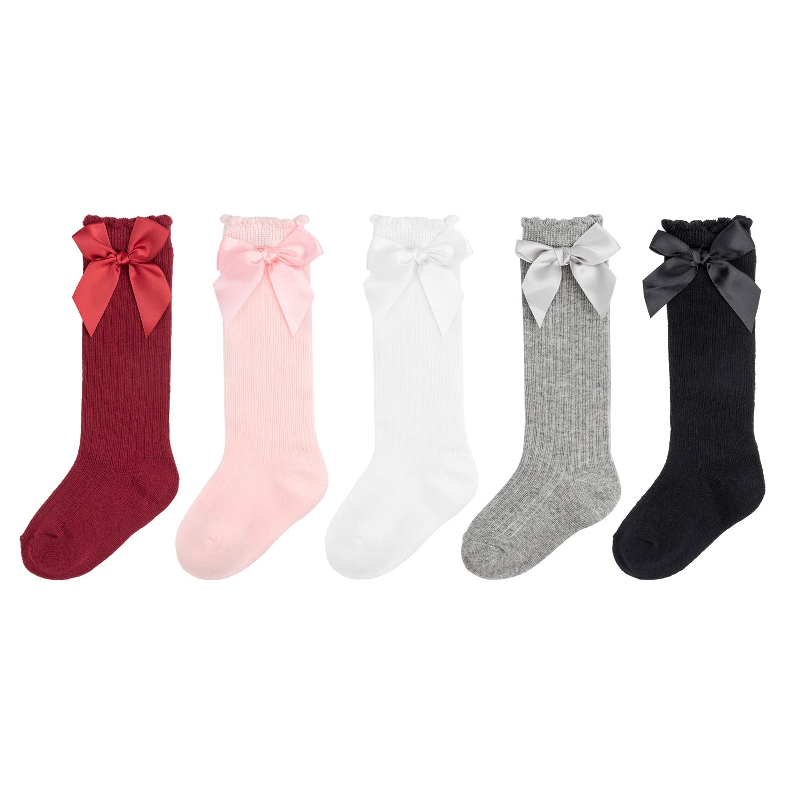 DRESHOW Baby Girl Knee High Socks Toddler Dress Socks Baby Bow Stocking Cotton Infant Socks