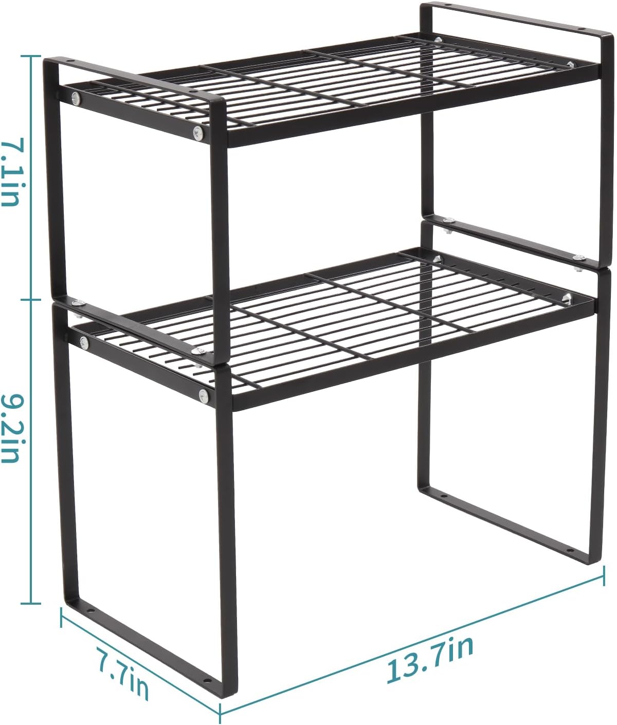 MiaLi Cabinet Organizer Shelf, Set of 2 Metal Counter Shelves Spice Rack, Stackable Kitchen Bathroom Organizers and Storage, Black