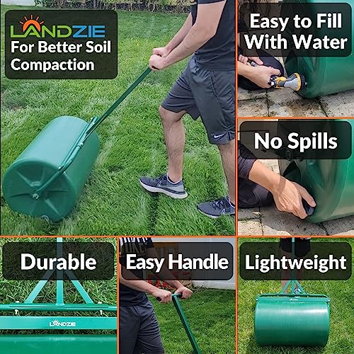 Landzie 24 Inch Poly Lawn Roller 22.5 Gallon Water Filled Sod and