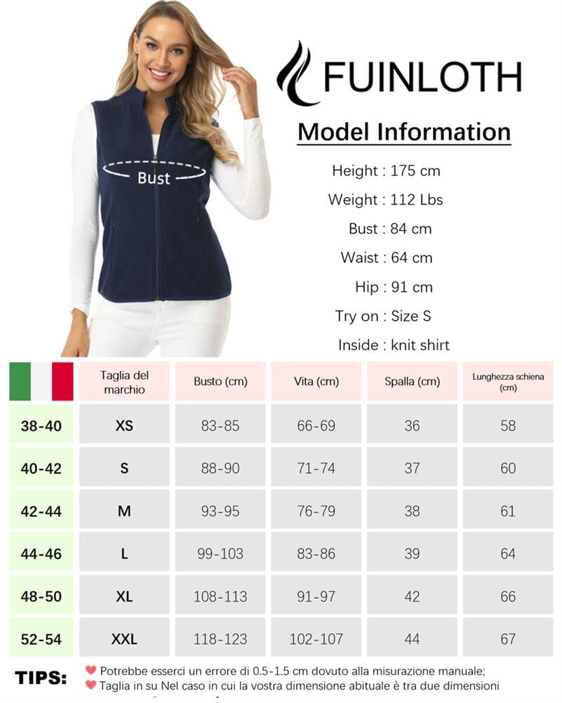 fuinloth Gilet Donna in Pile Smanicato Elegante Invernale Sportivo con Tasca Gilet Termico con Cerniera Senza Maniche Giacca