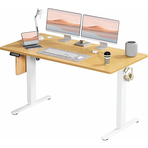 SMUG Standing Desk, Adjustable Height Electric Sit Stand Up Down Computer Table, 55x24 Inch Ergonomic Rising Desks for Work Office Home, Modern Lift Motorized Gaming Desktop Workstation, Natural