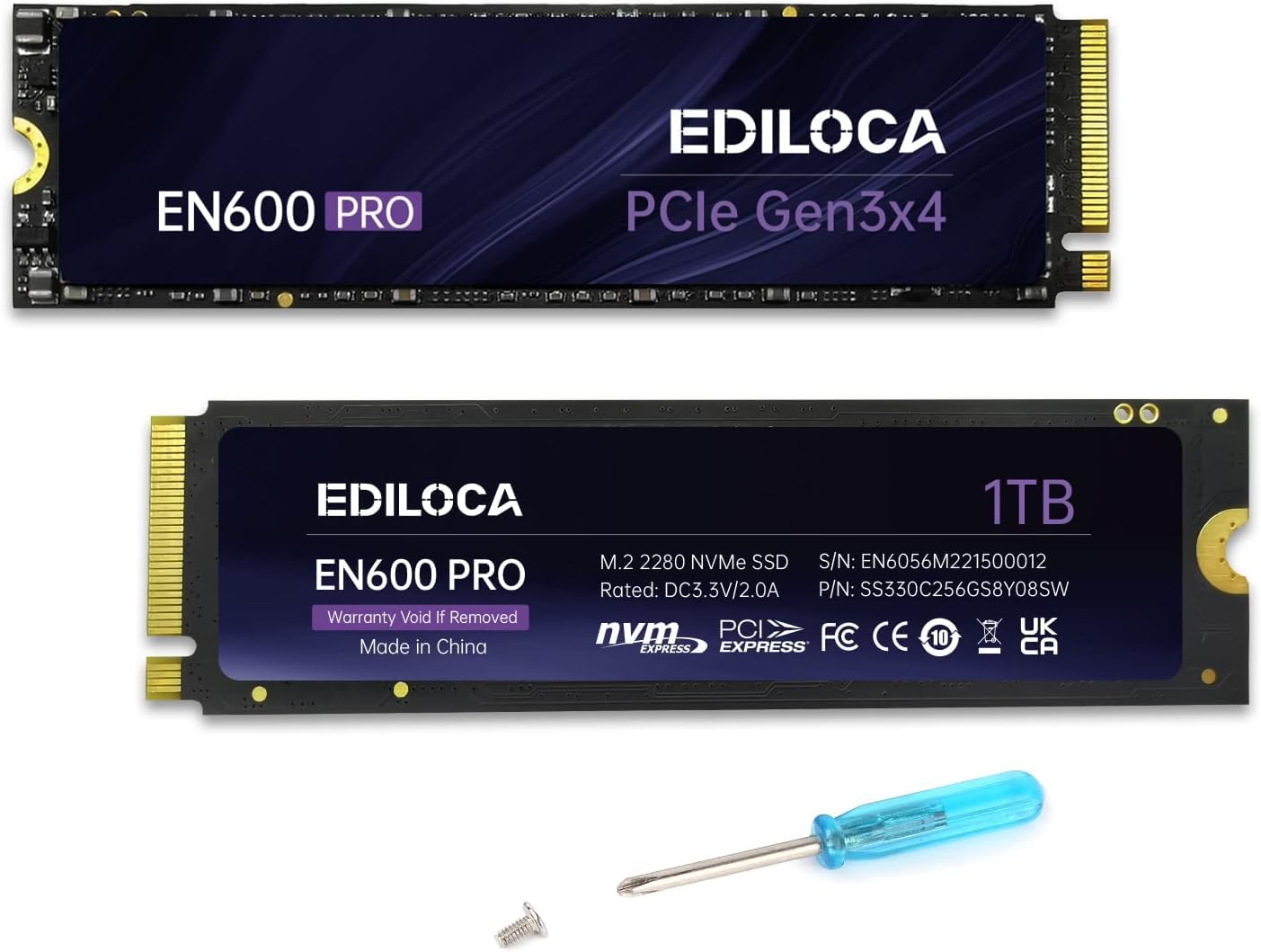 Ediloca EN600 PRO 256 GB Interne SSD PCIe Gen3, NVMe M.2 2280, SLC-Cache, 2800 MB/s Lesen, 2000 MB/s Schreiben, 3D NAND TLC, Internes Solid State Drive, kompatibel mit Desktops und Laptops