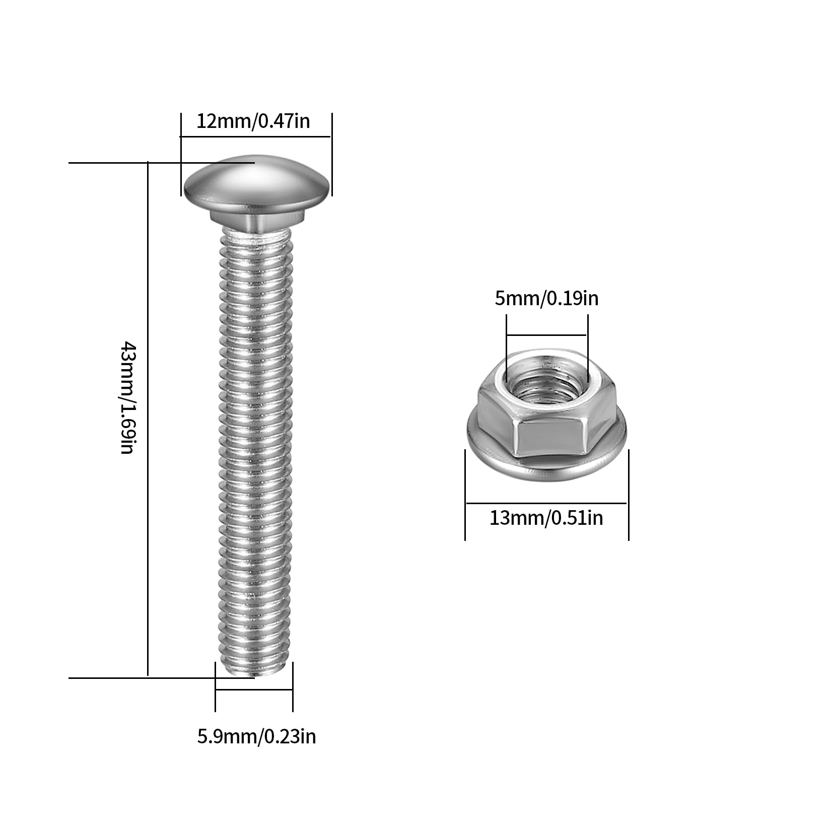 21 Pz M6 Bulloni per Carrozze, M6x40mm Viti a Testa Tonda, Vite a Testa Tonda Piatta, Bullone a Quadro Sottotesta con Dado Flangia Esagonale e Rondelle, Viti Bulloni per Carrozze