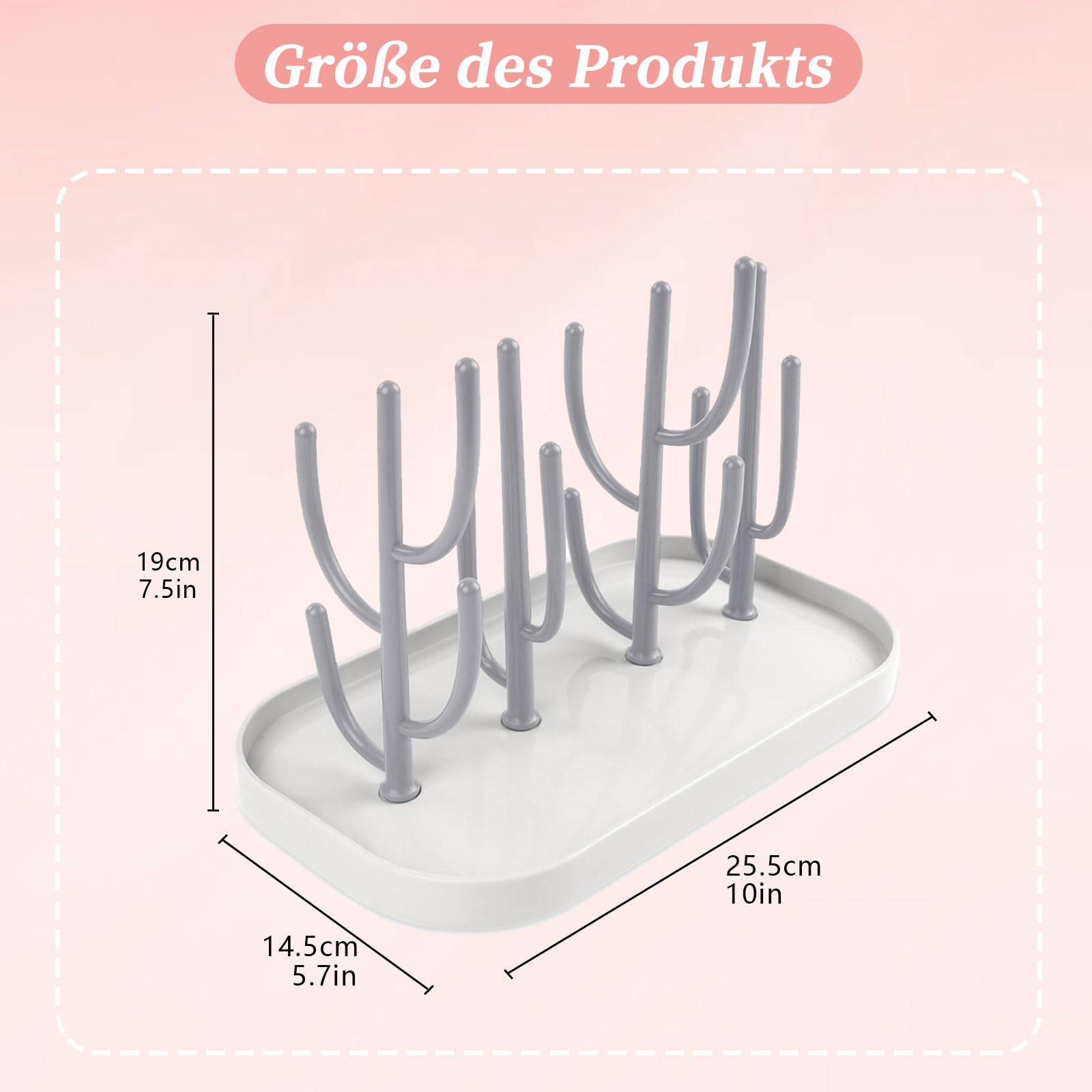Scolapiatti per biberon, supporto con piastra rimovibile, multifunzionale per biberon, ciuccio, bicchieri, accessori per biberon (grigio)