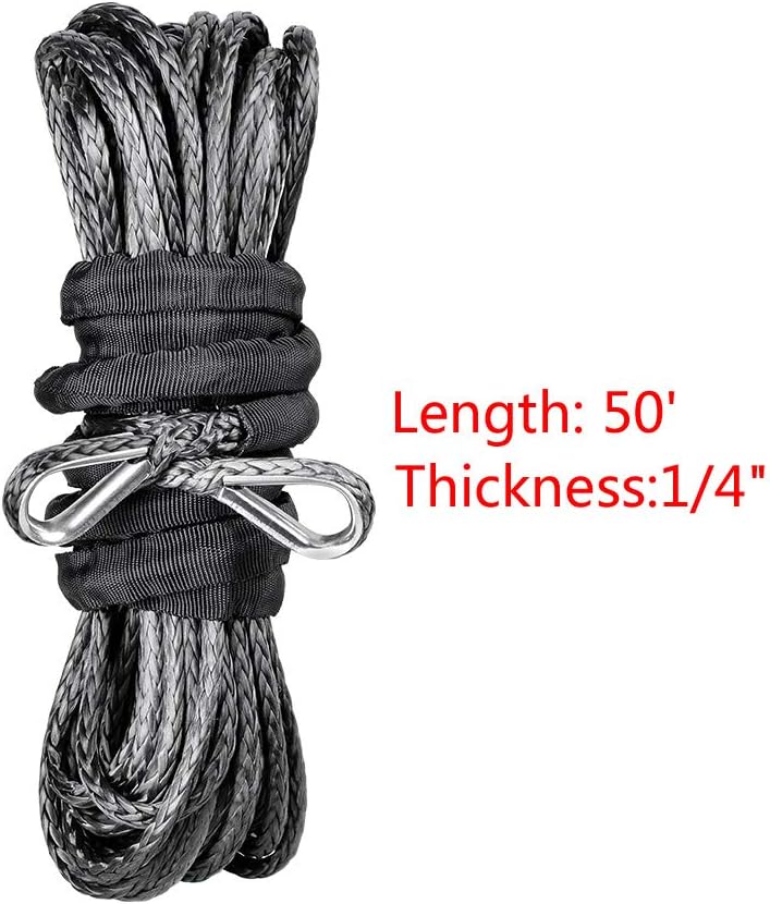 for Off-Road Recovery Car SUV ATV UTV Snow Plow Synthetic Winch Rope Extension Breaking Strength 7500lbs w/39 Rock Guard Thimble (4X, Black)