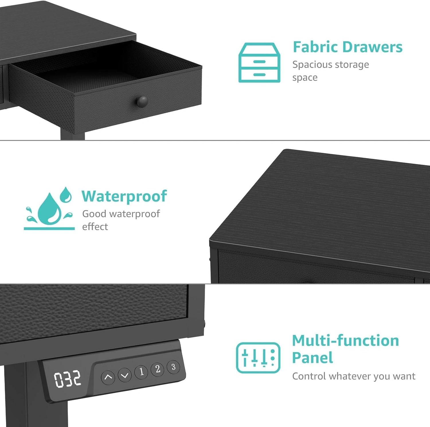 Lufeiya Höhenverstellbarer Schreibtisch Mit 2 Schublade Kleiner Schreibtisch Schwarz Computertisch mit Stauraum Ergonomischer Arbeitstisch für Büro HomeOffice Gaming 80X50CM