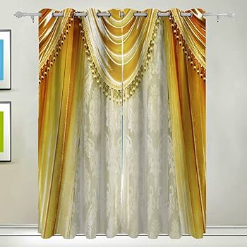 Amazon｜MOFIDOSA 遮光カーテン 2枚組,ゴールドカーテンダマスク