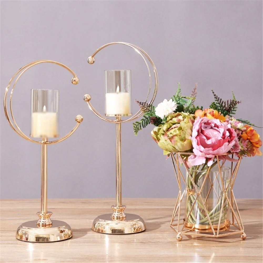 Candleholders Modern Alloy Glass Candlestick Minimalist Decorative Ornament Dining Table Candle Holder(XL)