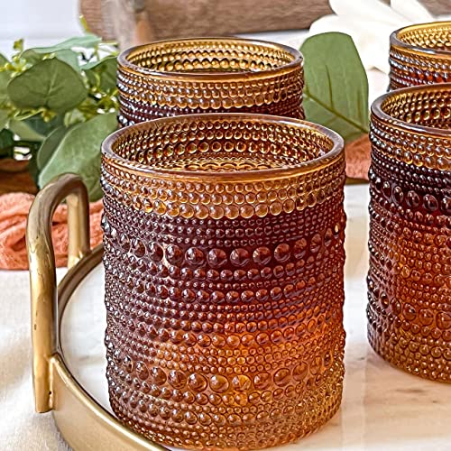 Kate Aspen Beaded Amber Drinking Glasses Set Of 24, (10 Oz) Vintage Glassware Set Jupiter Glasses, Cocktail Glass Set, Juice Glass, Water Cups | Hostess Gift, Christmas Present, Gift For Newlyweds #TOP1