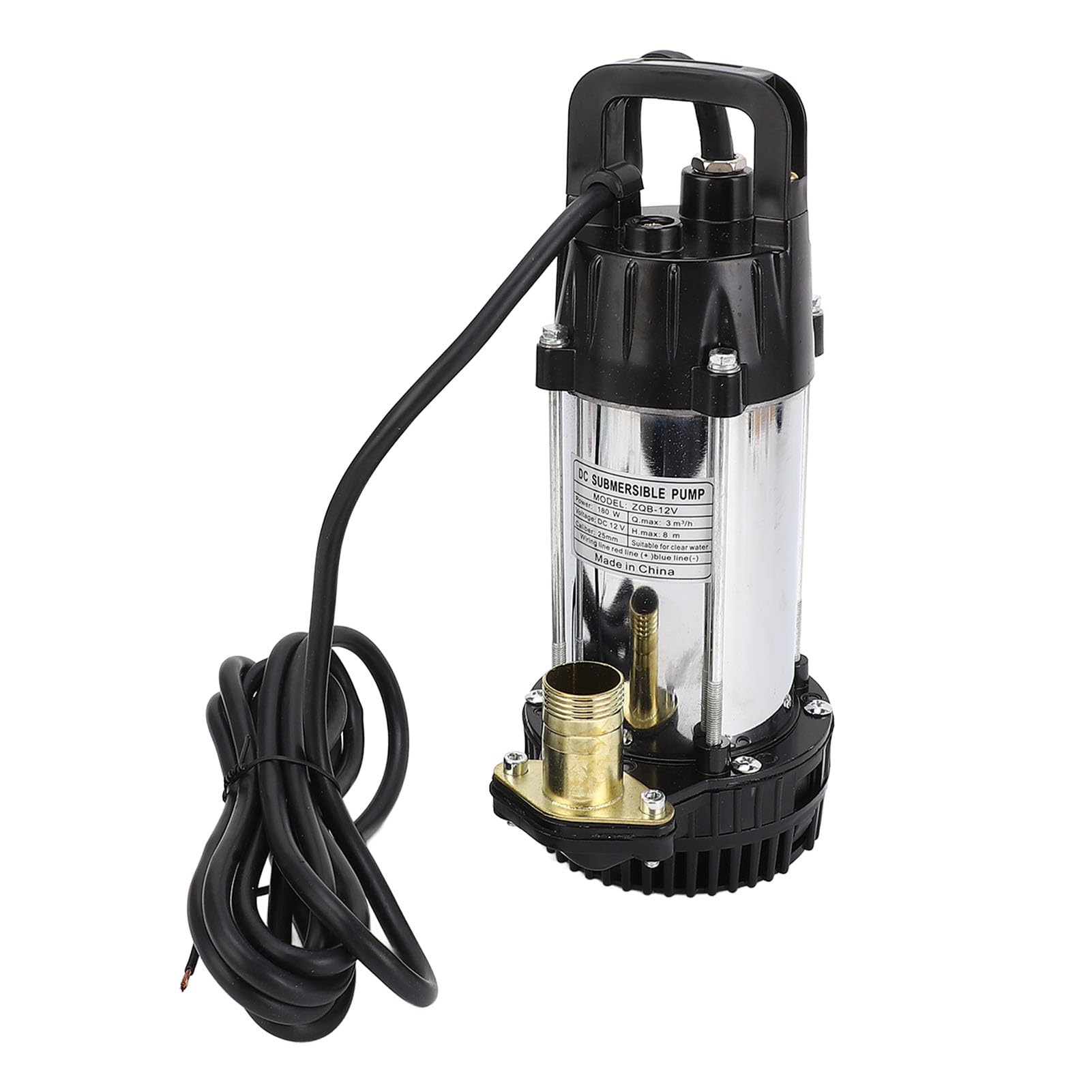 Fafeicy Bomba Sumergible CC 12 V 180 W, Bomba Sumergible para Acuario con Cuerpo de Acero Inoxidable con Motor de Cobre sin Escobillas, Elevación de 8 M para Pecera, Fuente, Estanque, Hidroponía