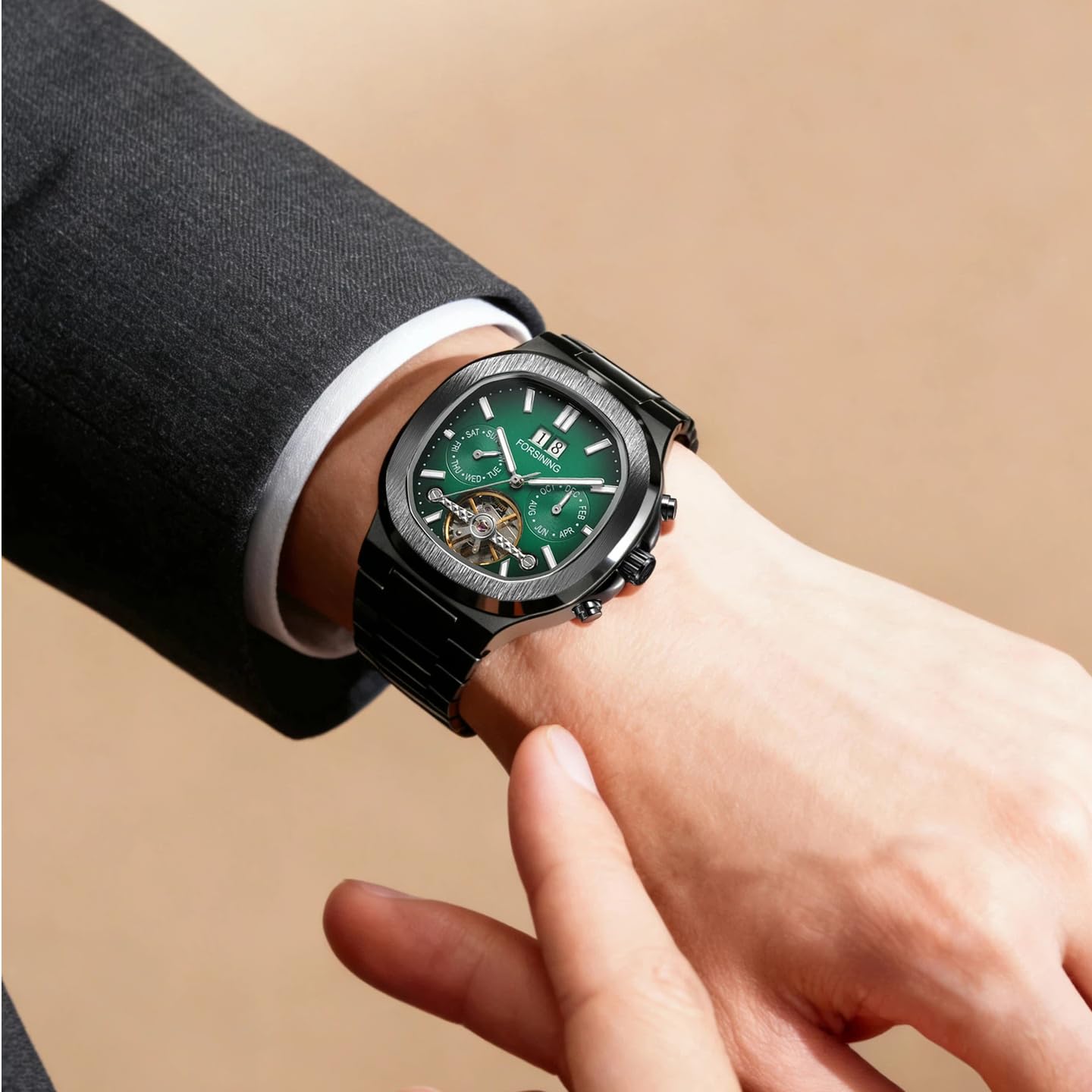 Montre mécanique creuse pour homme - Multifonction - Tourbillon - Automatique - Carrée