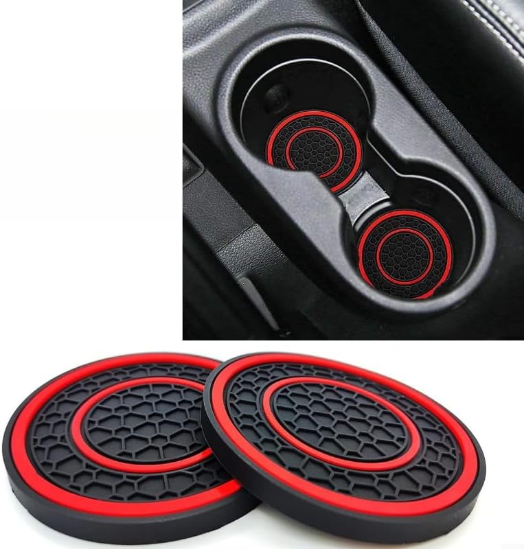 2Pcs Universal Car Cup Holder Coasters - Non-Slip Anti-Dust Cup Pads, Premium Auto Interior Accessories for Most Vehicles (red)