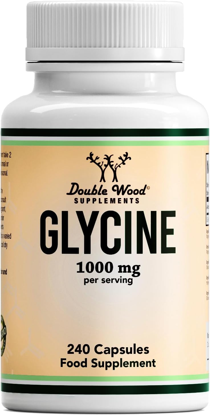 Double Wood Glycine Supplement | 240 High Strength Glycine Capsules – 1000mg per Serving | Amino Acid Supplement | Non-GMO & Gluten | Manufactured in The UK