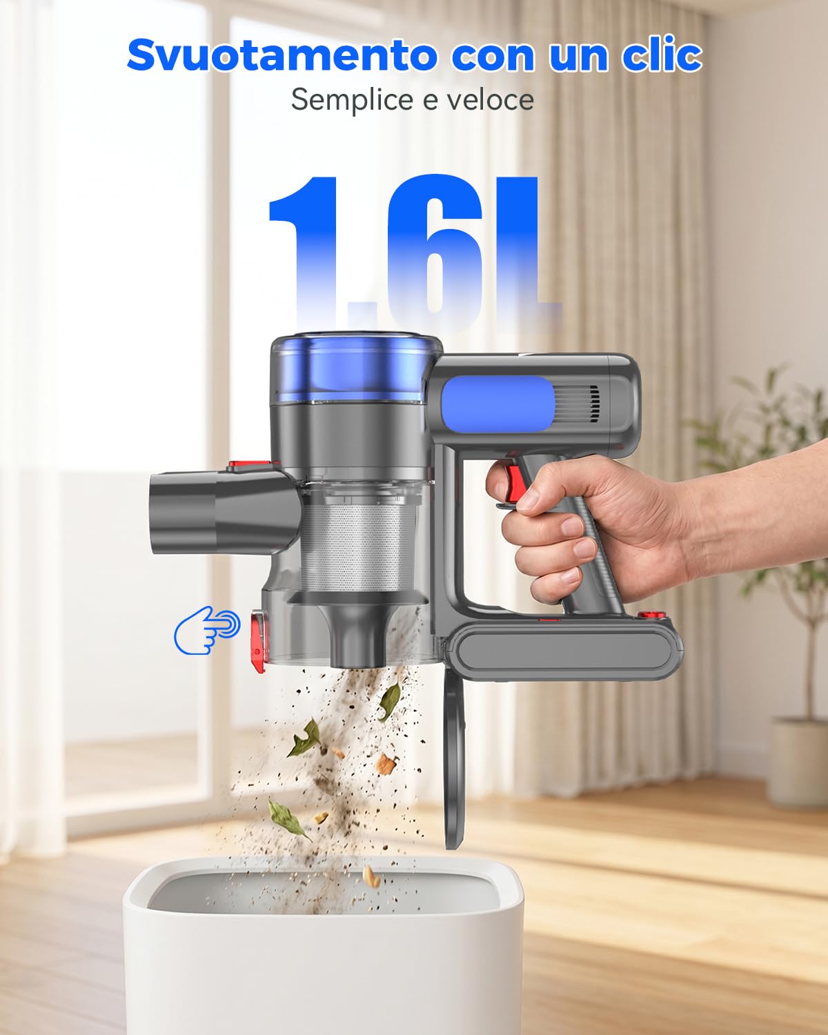 aonus A10 Aspirapolvere Senza Fili, 55 kPa 500W, 70 Minuti di Autonomia, Schermo Tattile, Leggero, Antigroviglio, Autoportante, per Peli di Animali, Tappeti e Pavimenti Duri, Blu
