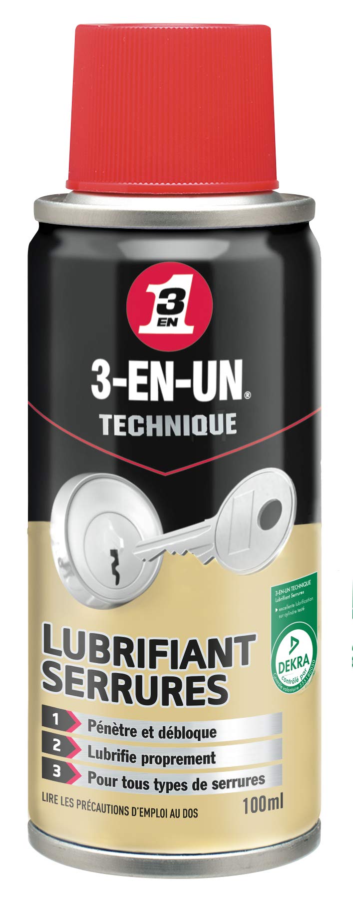3-En-UN Technique Lubrifiant Serrures Aérosol Lubrifie proprement Pénètre et débloque Idéale en cas de gel, Formule ultra fluide, 100 ML, Carton de 12, Or, 33463/10