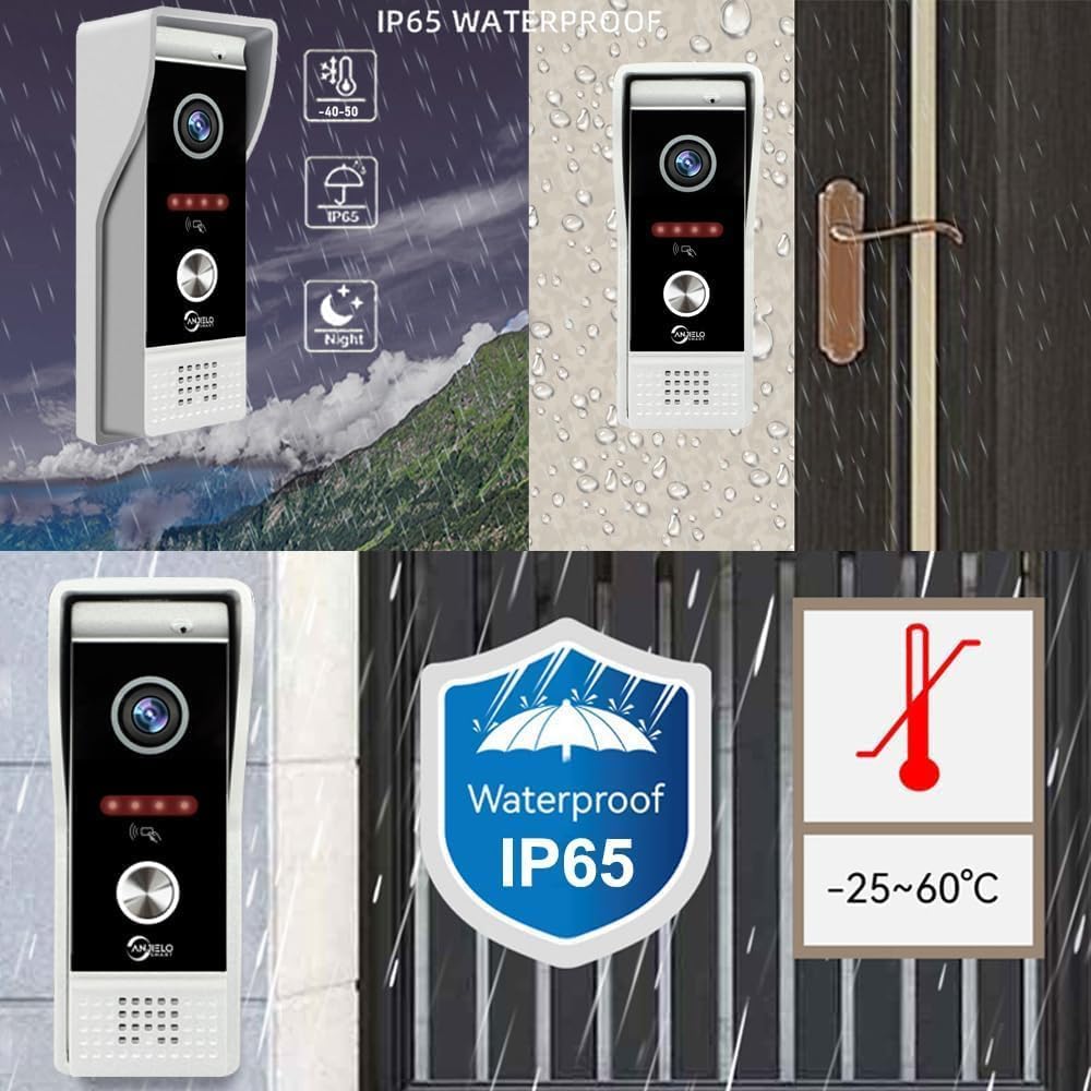 ANJIELO SMART Tuya - Videocitofono cablato Tuya, monitor con telecamera WiFi da 7 pollici 1080p, supporto per visione notturna, rilevamento movimento PIR e registrazione automatica (2 campanelli + 2