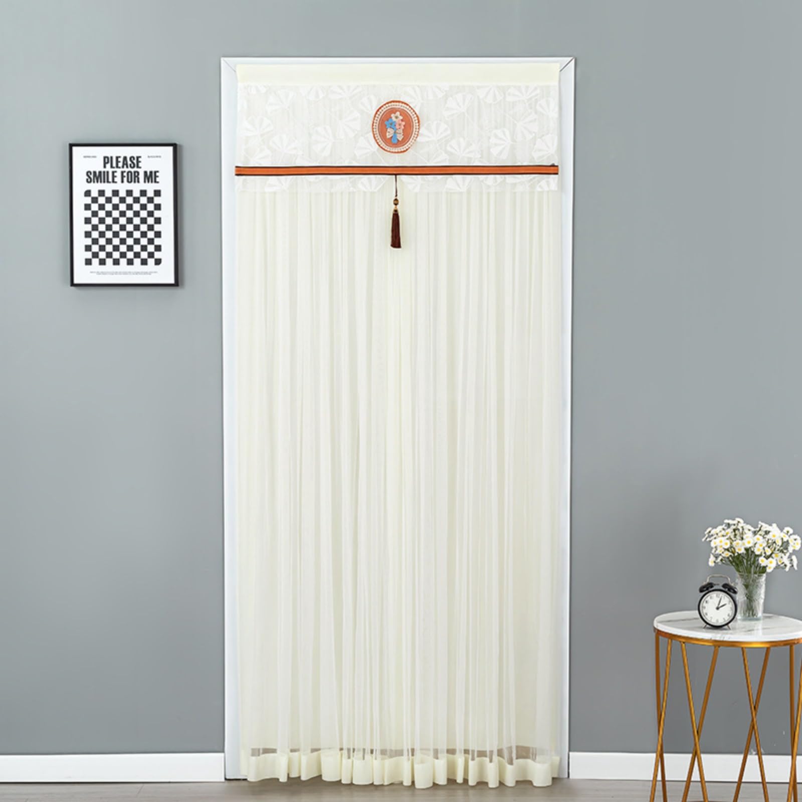 Rideau de porte transparent blanc en dentelle romantique de 200cm